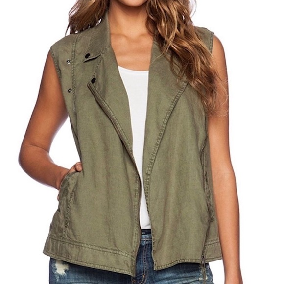 Michael Stars Linen Women's Sleeveless Moto Vest in Green Size XS - Picture 1 of 13